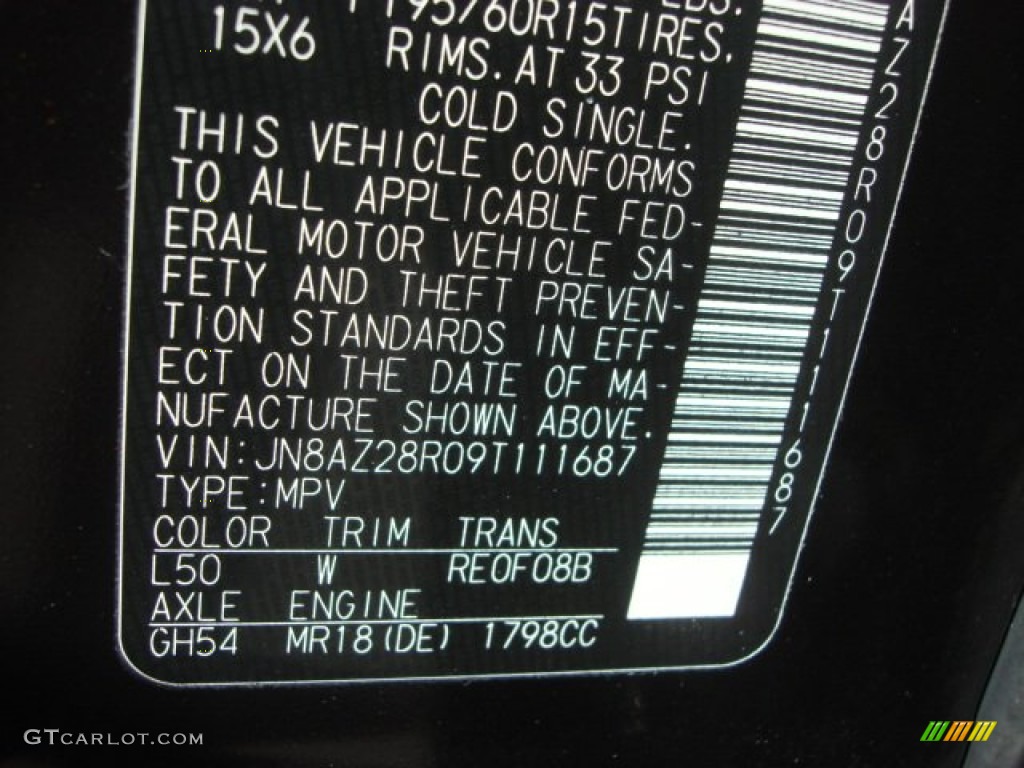 2009 Nissan Cube 1.8 S Color Code Photos