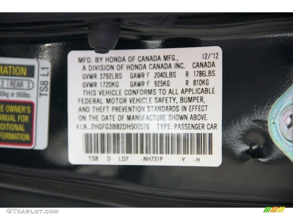 2013 Civic Color Code NH731P for Crystal Black Pearl Photo #76140000