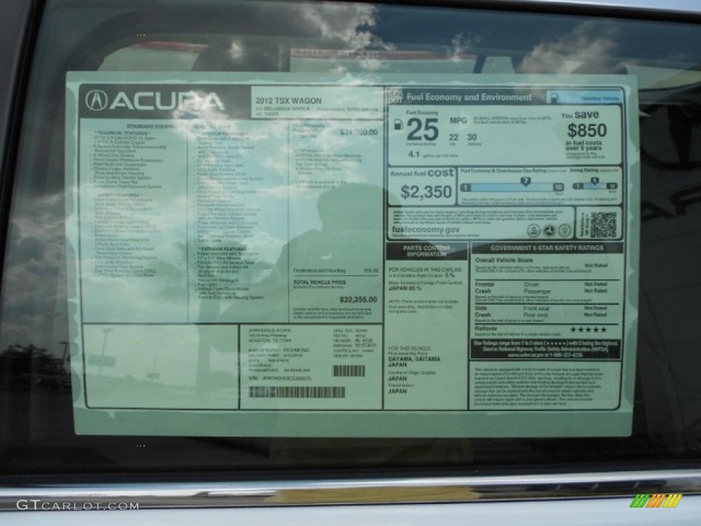 2012 Acura TSX Sport Wagon Window Sticker Photos