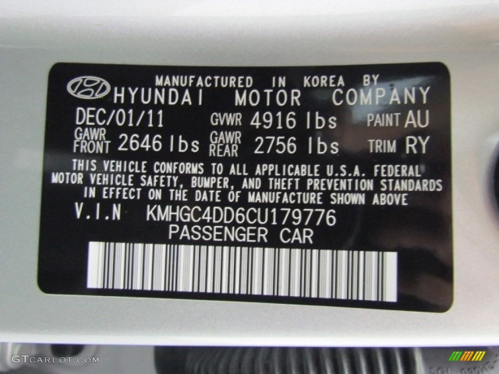 2012 Genesis Color Code AU for Platinum Silver Metallic Photo #76166374