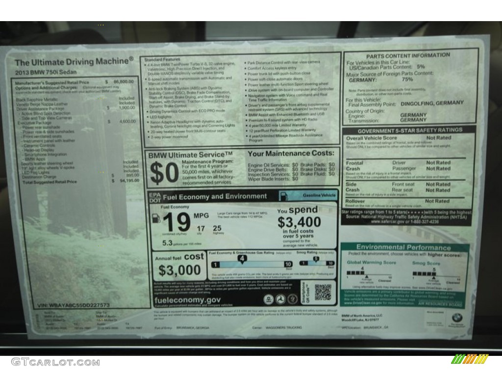 2013 7 Series 750i Sedan - Black Sapphire Metallic / Veneto Beige photo #30