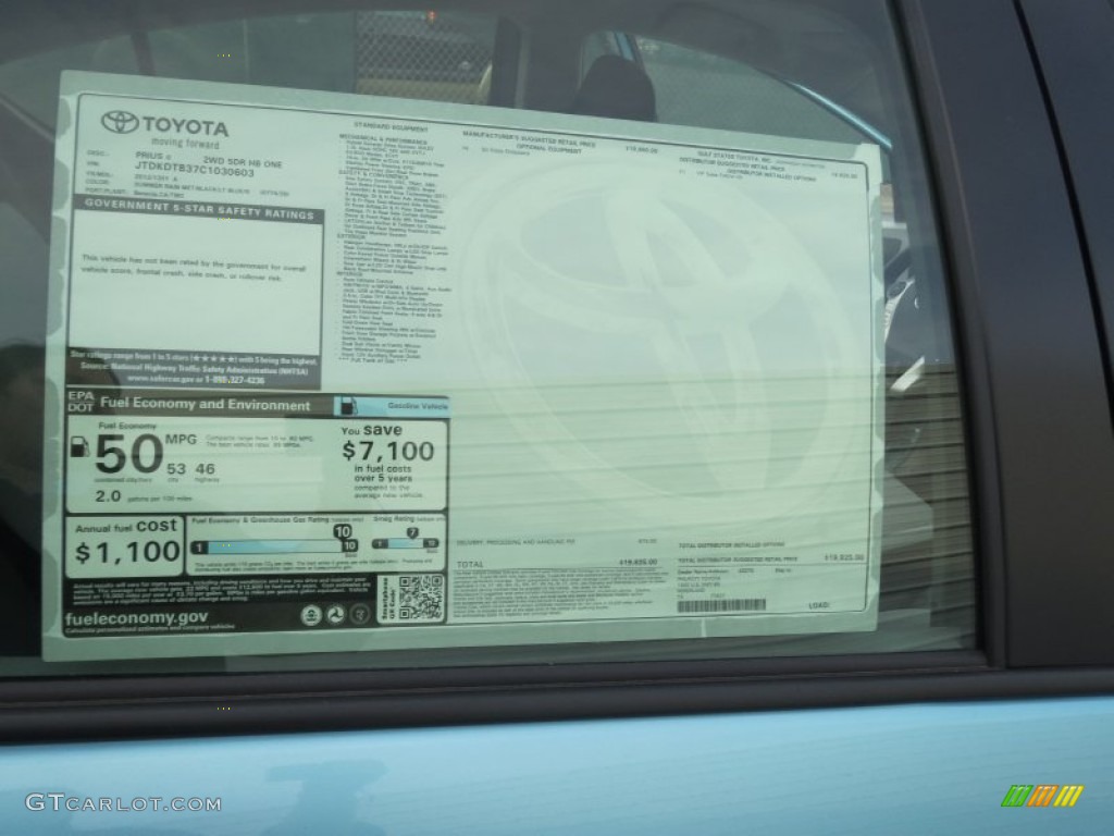 2012 Toyota Prius c Hybrid One Window Sticker Photo #76199480