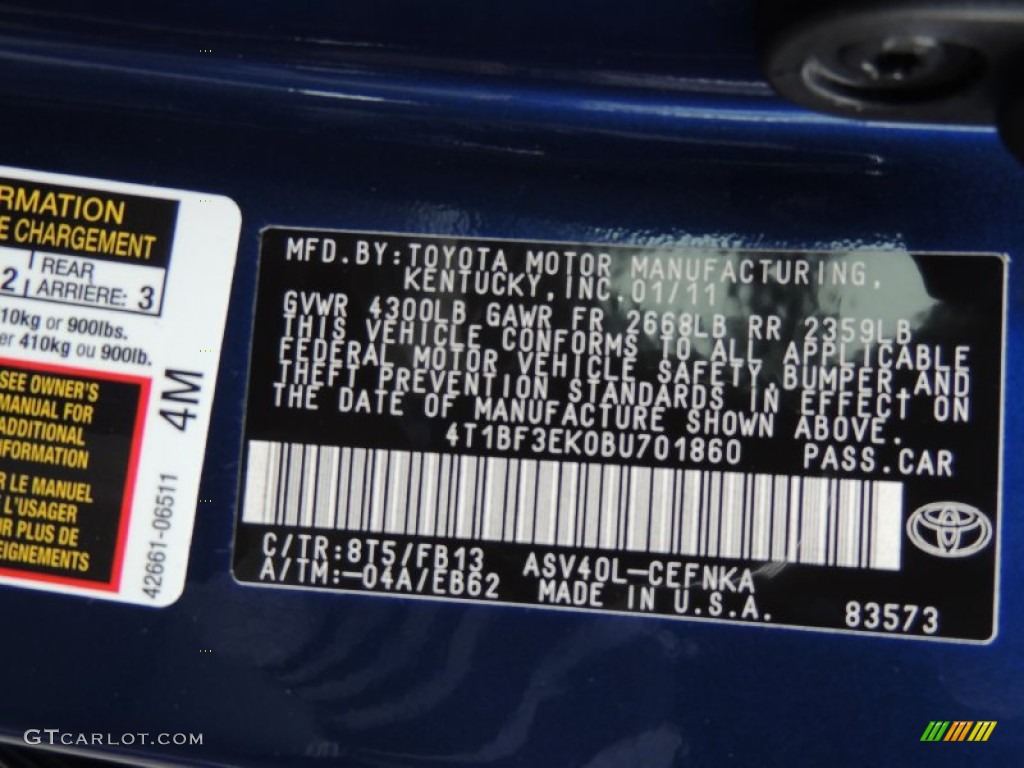 2011 Toyota Camry Standard Camry Model Color Code Photos
