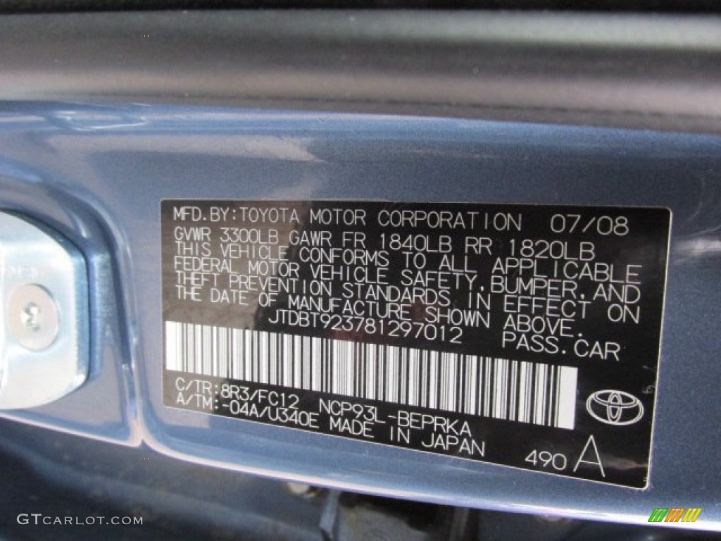 2008 Yaris Color Code 8R3 for Pacific Blue Metallic Photo #76203701