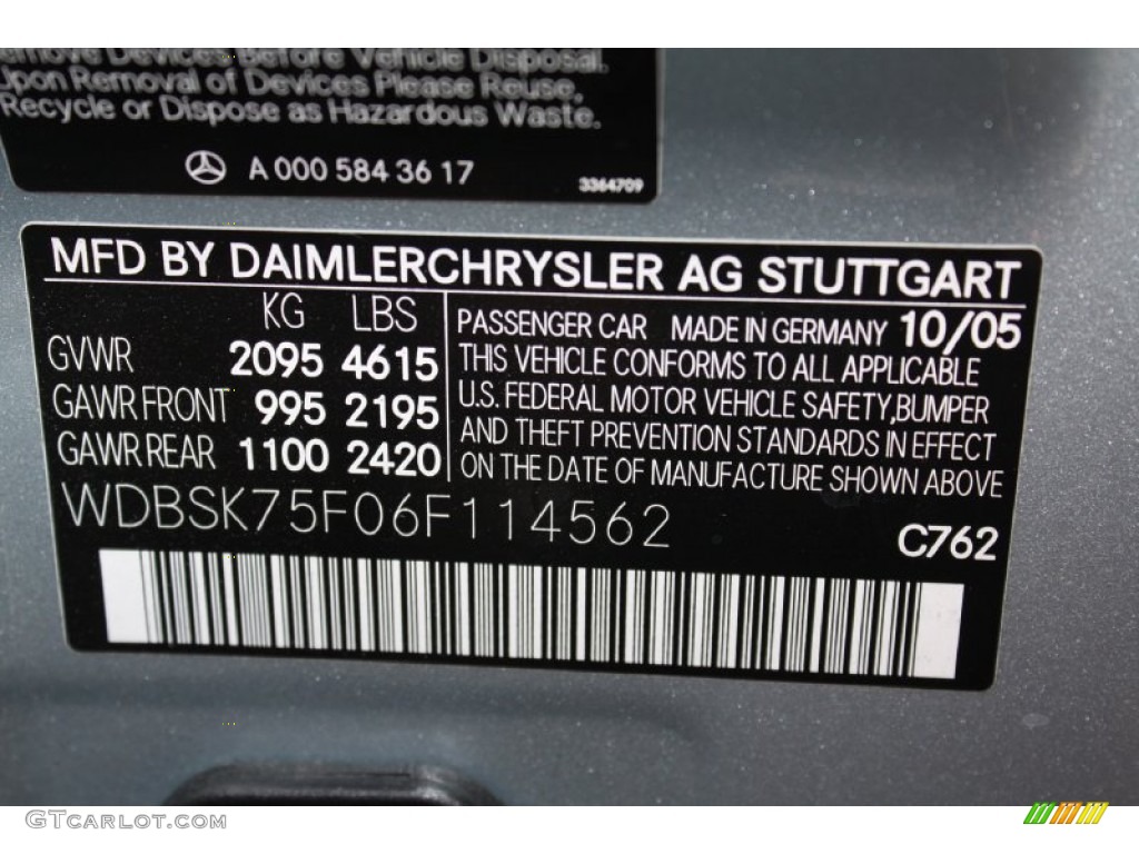 2006 SL Color Code 762 for Diamond Silver Metallic Photo #76206725