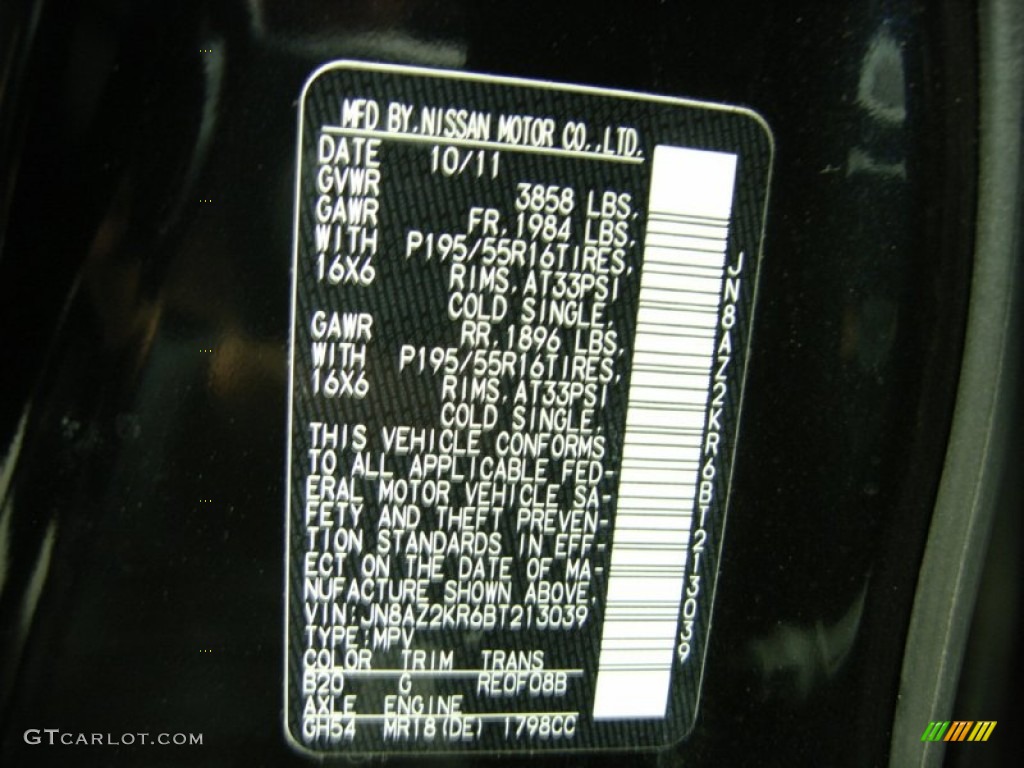 2011 Nissan Cube 1.8 SL Color Code Photos