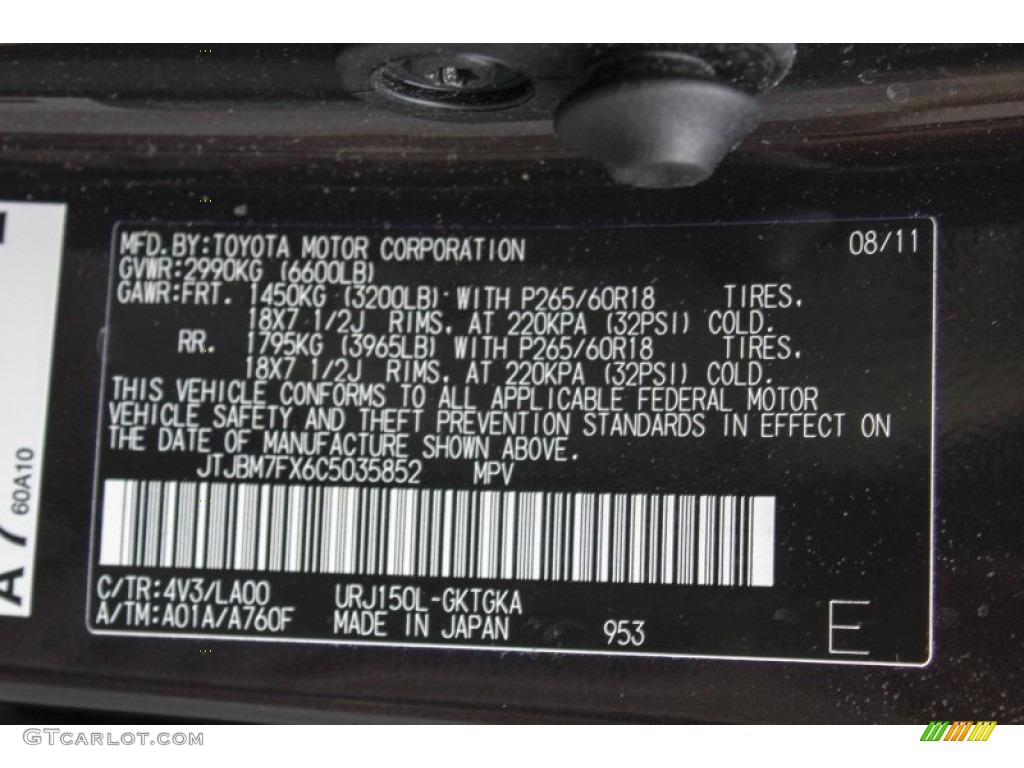 2012 Lexus GX 460 Color Code Photos