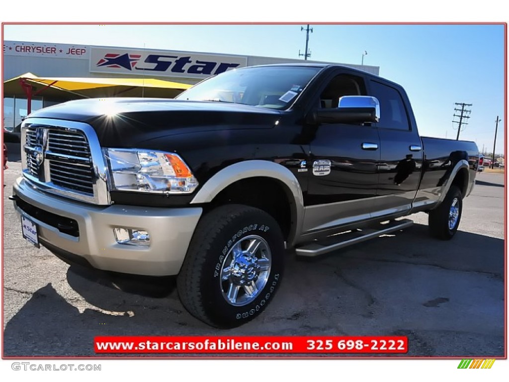 2012 Ram 2500 HD Laramie Longhorn Crew Cab 4x4 - Black / Light Pebble Beige/Bark Brown photo #1