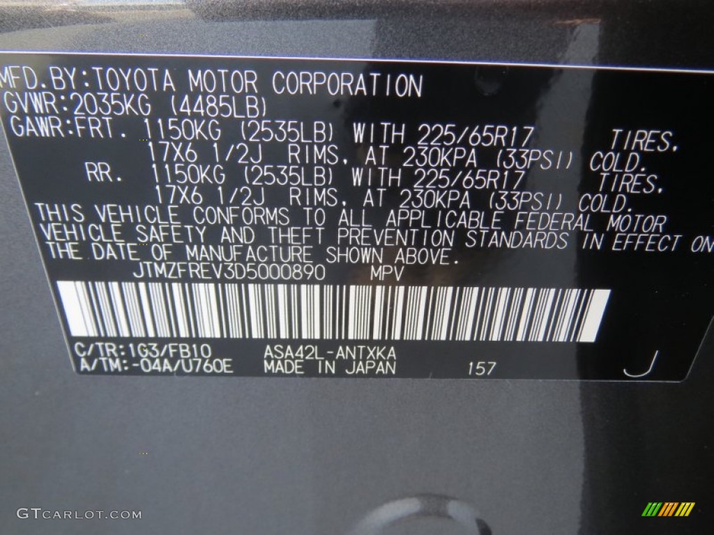 2013 RAV4 Color Code 1G3 for Magnetic Gray Metallic Photo #76226402