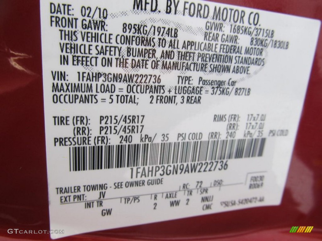 2010 Focus Color Code JV for Sangria Red Metallic Photo #76228877