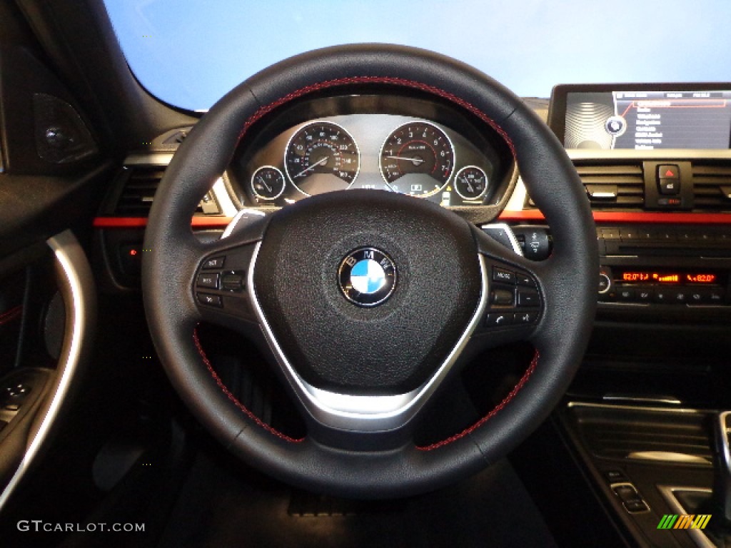 2012 BMW 3 Series 328i Sedan Black/Red Highlight Steering Wheel Photo #76252532