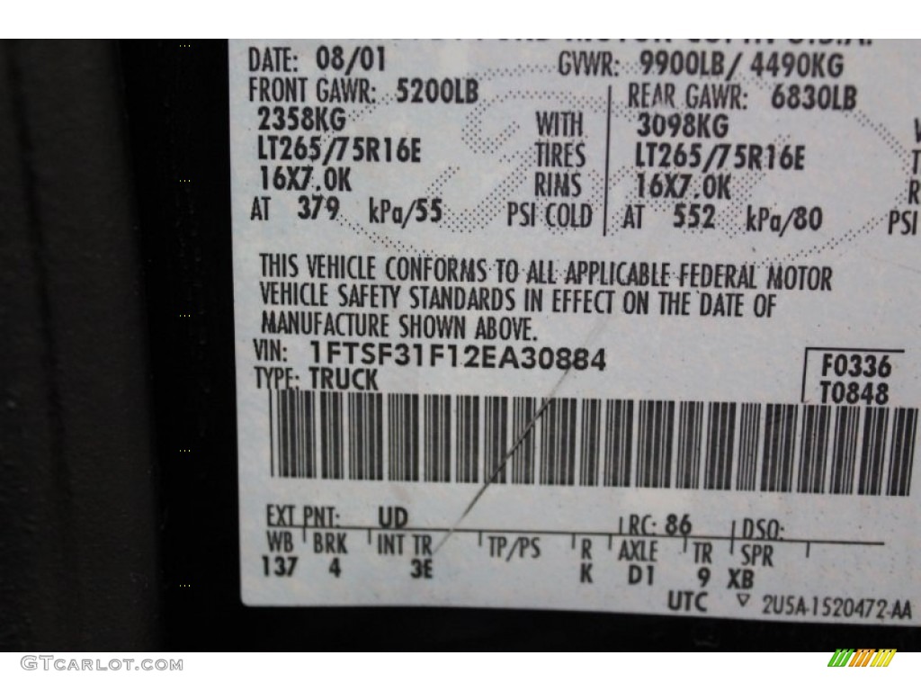 2002 F350 Super Duty Color Code UD for Black Photo #76256102