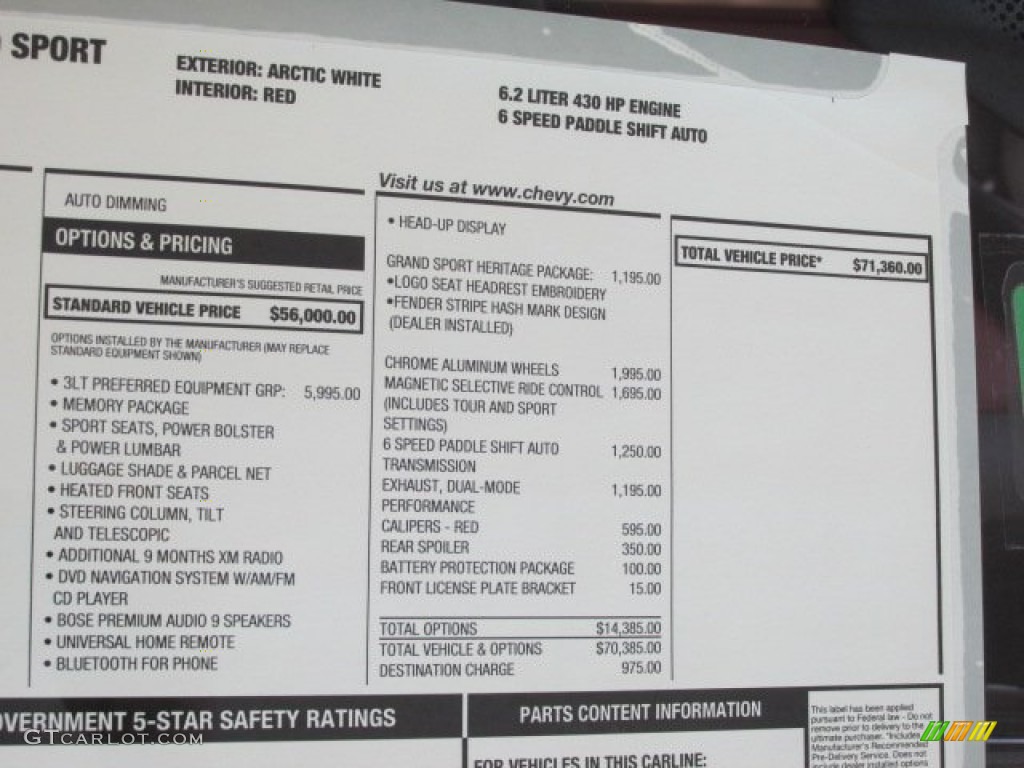 2012 Chevrolet Corvette Grand Sport Coupe Window Sticker Photo #76257941