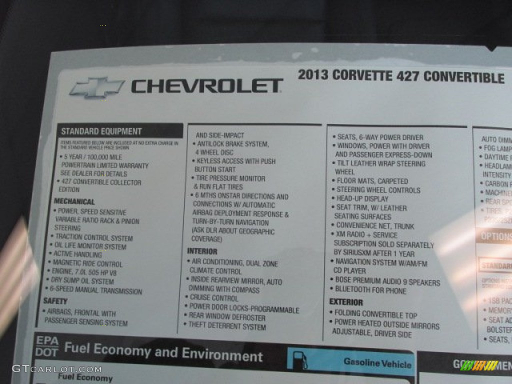 2013 Chevrolet Corvette 427 Convertible Collector Edition Window Sticker Photo #76258690