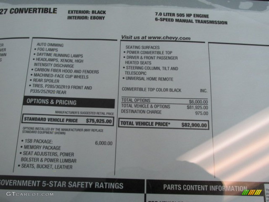2013 Chevrolet Corvette 427 Convertible Collector Edition Window Sticker Photo #76258708