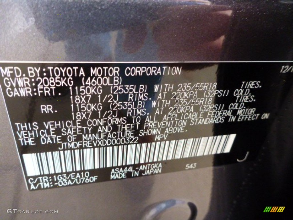 2013 RAV4 Color Code 1G3 for Magnetic Gray Metallic Photo #76271897