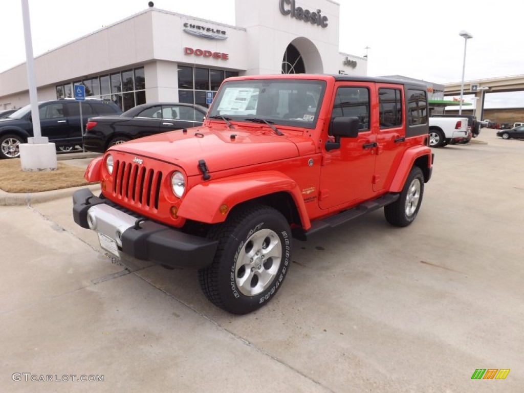 2013 Wrangler Unlimited Sahara 4x4 - Rock Lobster Red / Black photo #1