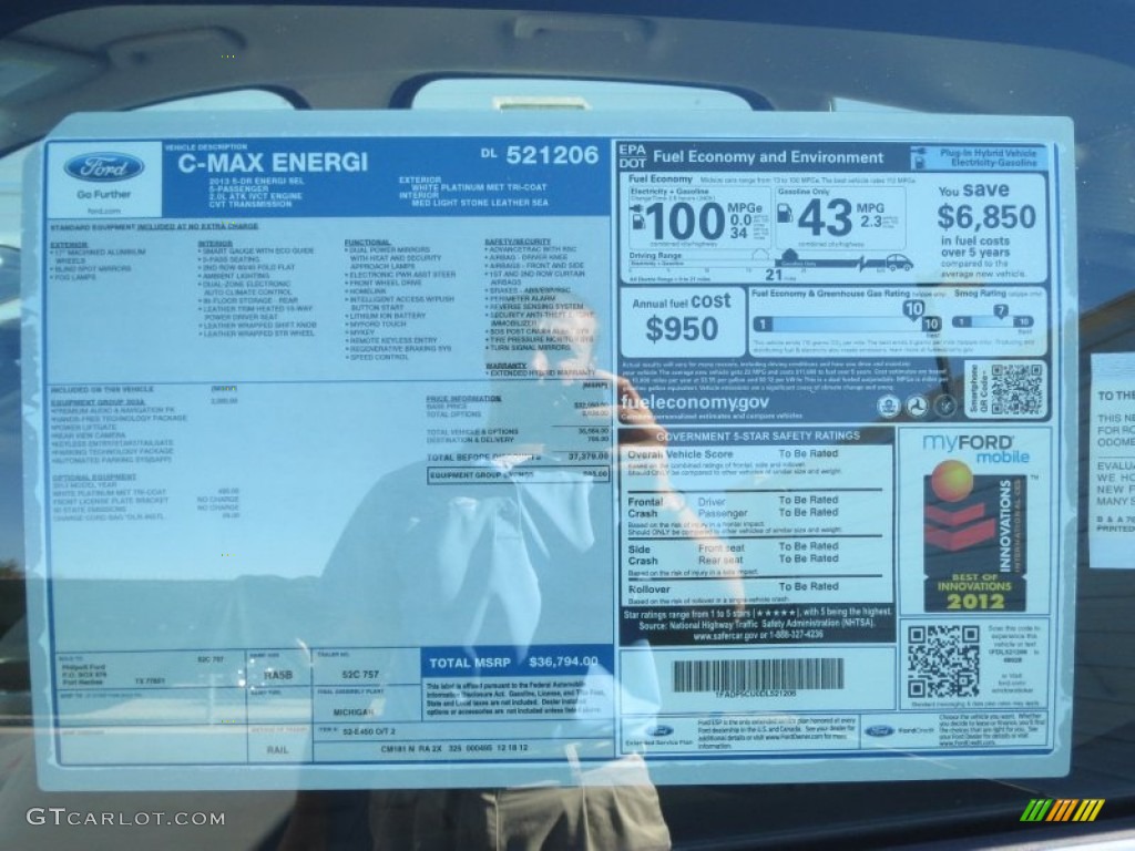 2013 Ford C-Max Energi Window Sticker Photo #76274465