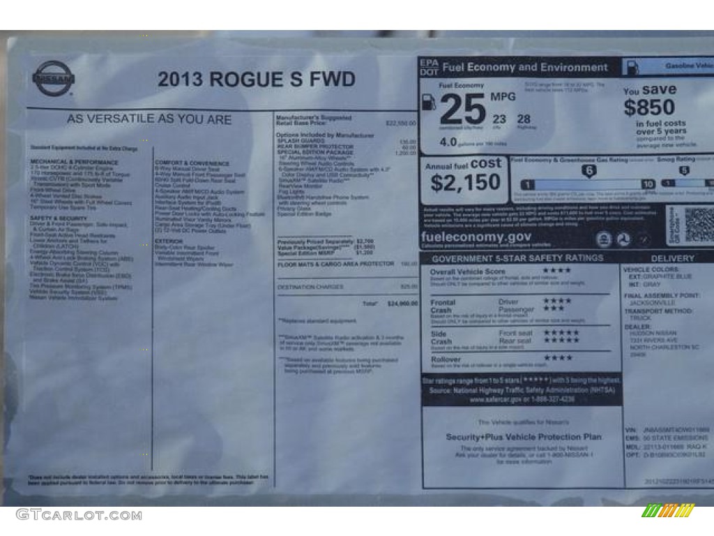 2013 Nissan Rogue S Window Sticker Photo #76280804
