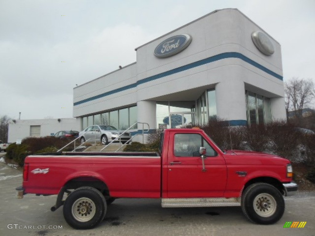 Bright Red 1997 Ford F250 XL Regular Cab 4x4 Exterior Photo #76285848