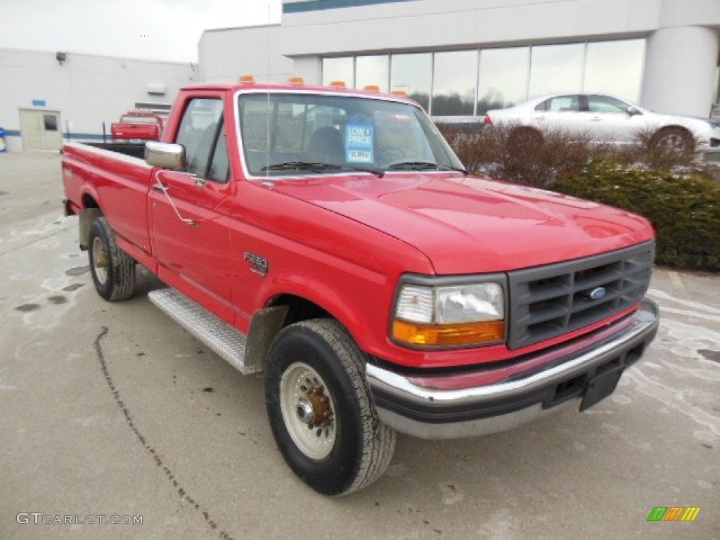 Bright Red 1997 Ford F250 XL Regular Cab 4x4 Exterior Photo #76285873