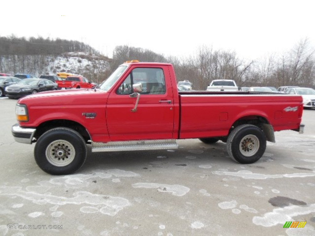 Bright Red 1997 Ford F250 XL Regular Cab 4x4 Exterior Photo #76285916
