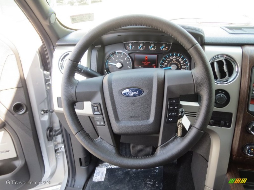 2013 Ford F150 Lariat SuperCrew Black Steering Wheel Photo #76298169
