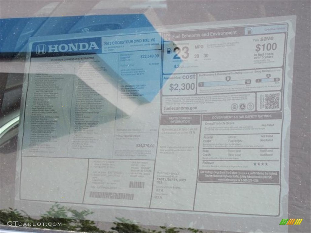 2013 Honda Crosstour EX-L V-6 Window Sticker Photo #76305667