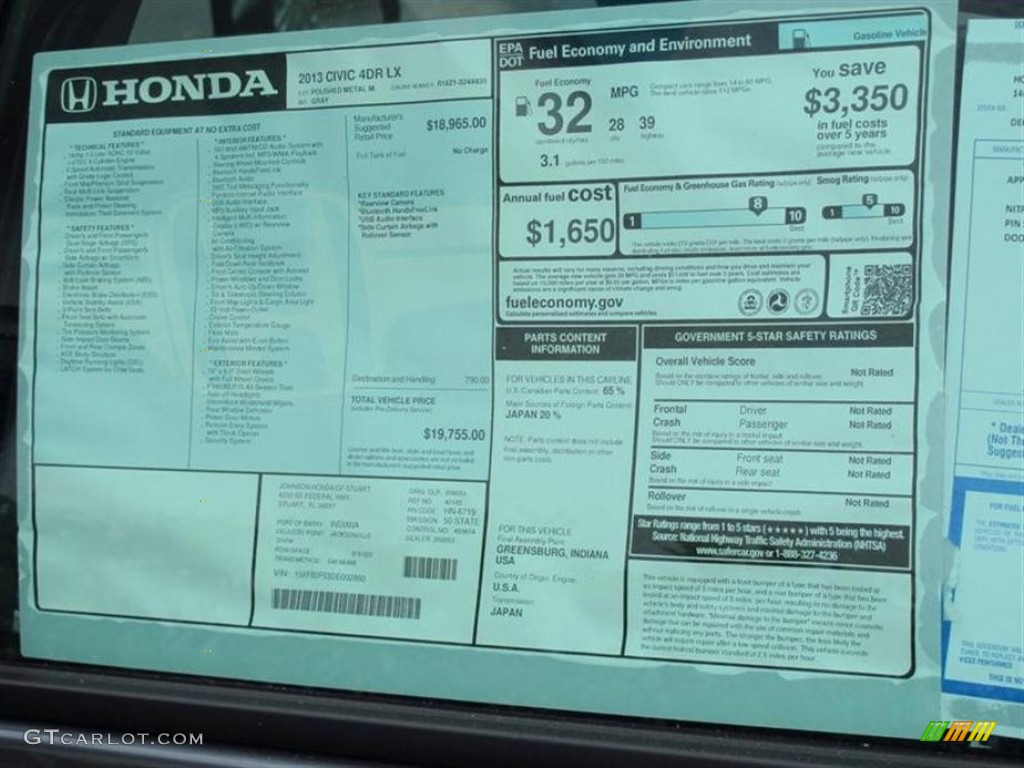 2013 Civic LX Sedan - Polished Metal Metallic / Gray photo #9