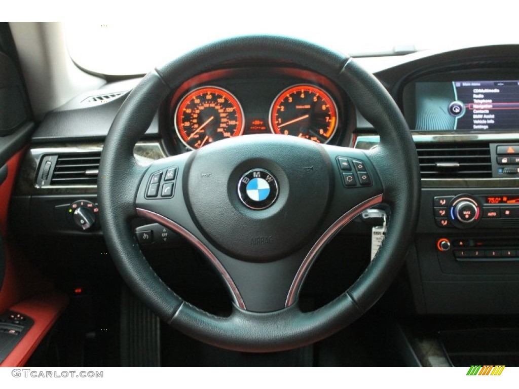 2009 BMW 3 Series 335i Coupe Coral Red/Black Dakota Leather Steering Wheel Photo #76306376