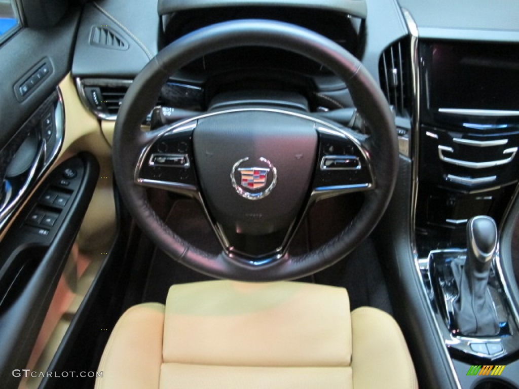 2013 Cadillac ATS 2.0L Turbo Premium Caramel/Jet Black Accents Steering Wheel Photo #76307514