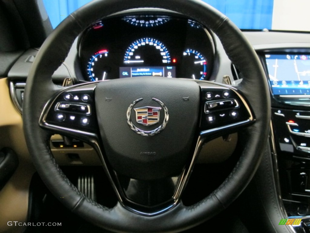 2013 Cadillac ATS 2.0L Turbo Premium Caramel/Jet Black Accents Steering Wheel Photo #76307687