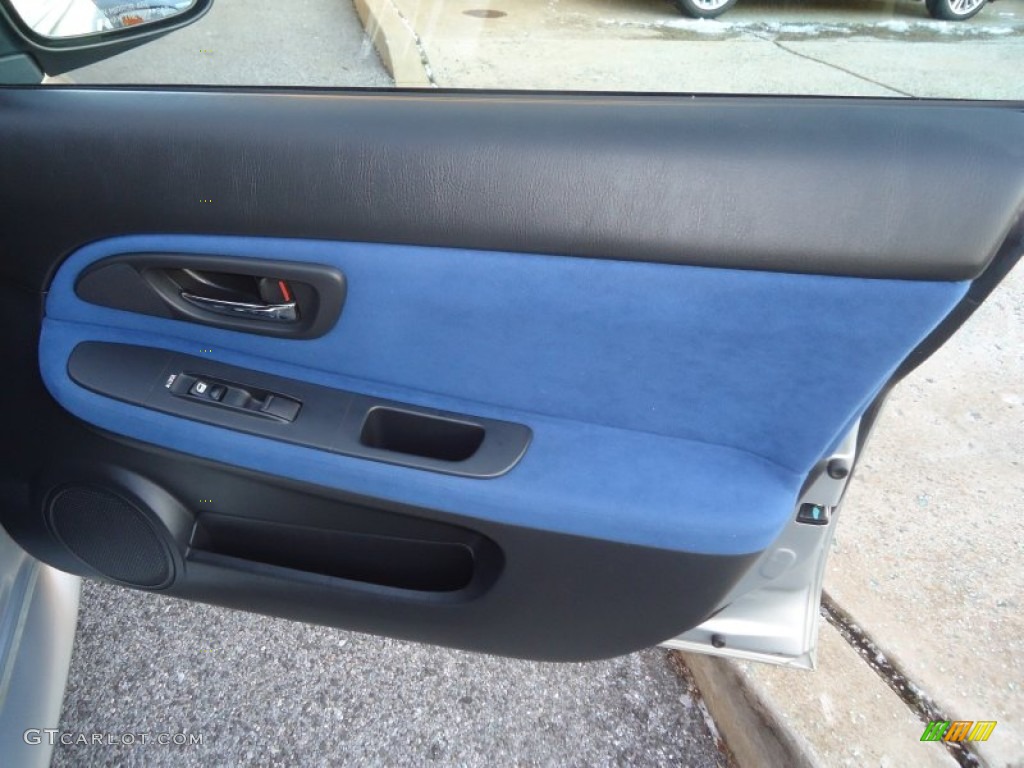2005 Subaru Impreza WRX STi Black/Blue Ecsaine Door Panel Photo #76309367
