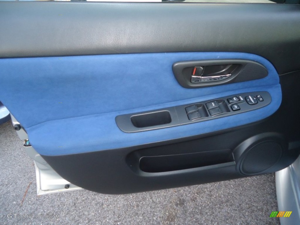 2005 Subaru Impreza WRX STi Black/Blue Ecsaine Door Panel Photo #76309418