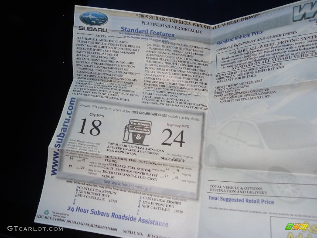 2005 Subaru Impreza WRX STi Window Sticker Photo #76309484