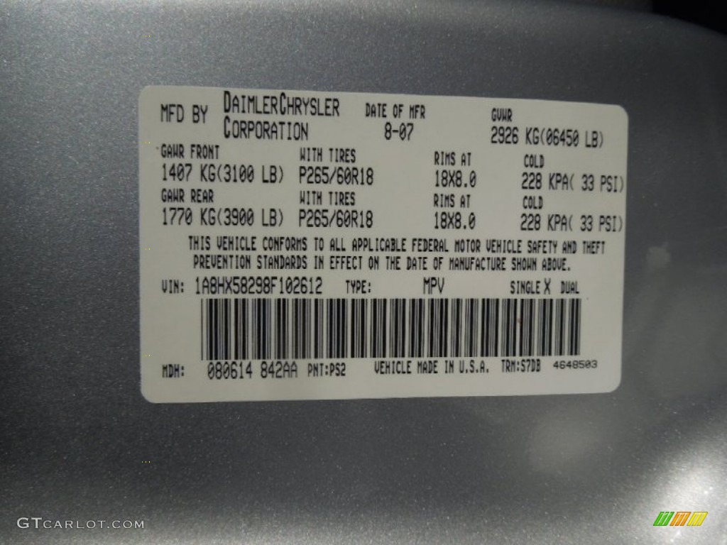 2008 Aspen Color Code PS2 for Bright Silver Metallic Photo #76315841