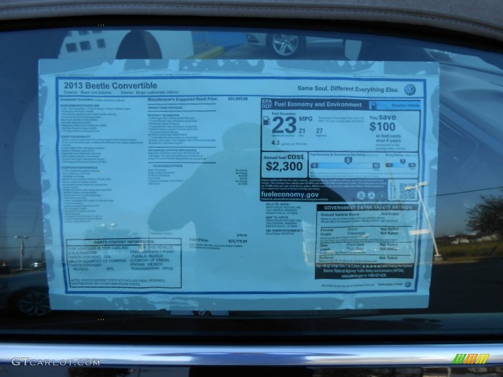 2013 Volkswagen Beetle 2.5L Convertible Window Sticker Photo #76326384