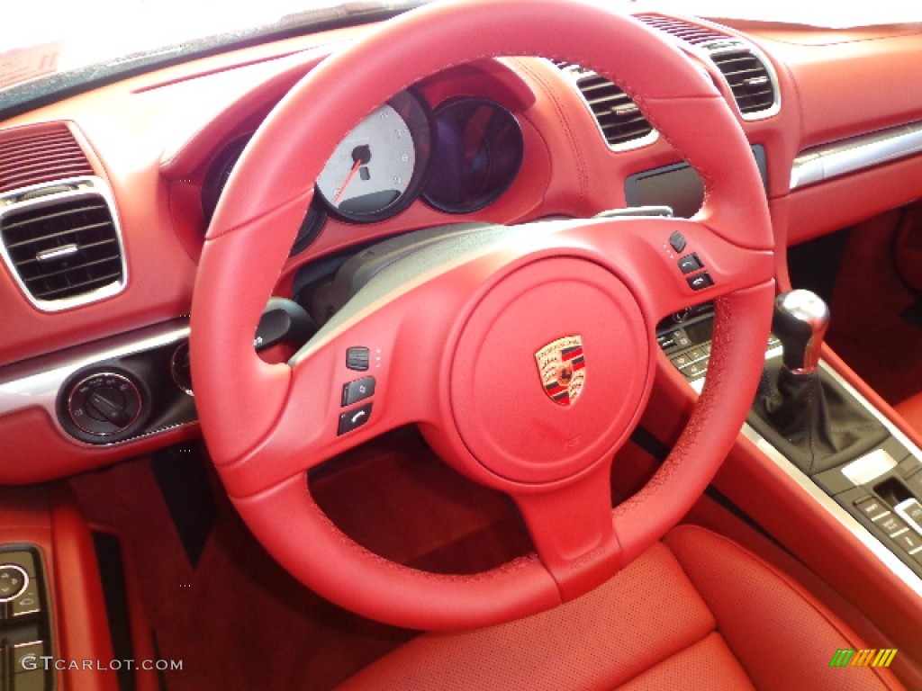 2013 Porsche Boxster S Carrera Red Natural Leather Steering Wheel Photo #76329521