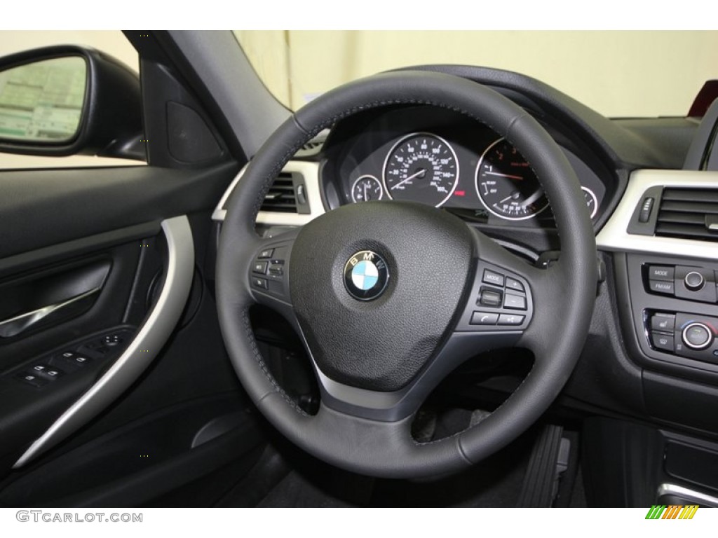 2013 BMW 3 Series 328i Sedan Black Steering Wheel Photo #76335569