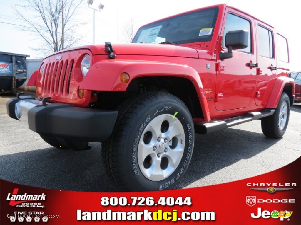 2013 Wrangler Unlimited Sahara 4x4 - Rock Lobster Red / Black photo #1