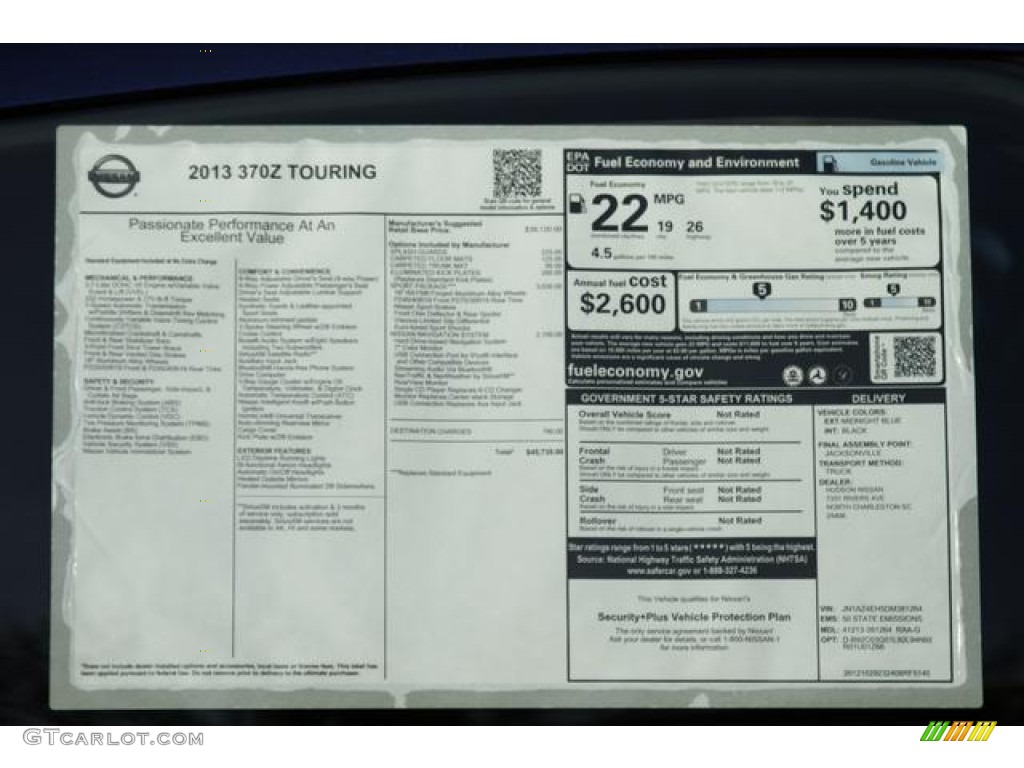 2013 Nissan 370Z Sport Touring Coupe Window Sticker Photo #76336500