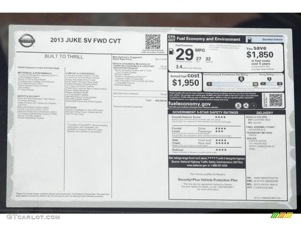 2013 Nissan Juke SV Window Sticker Photo #76338182