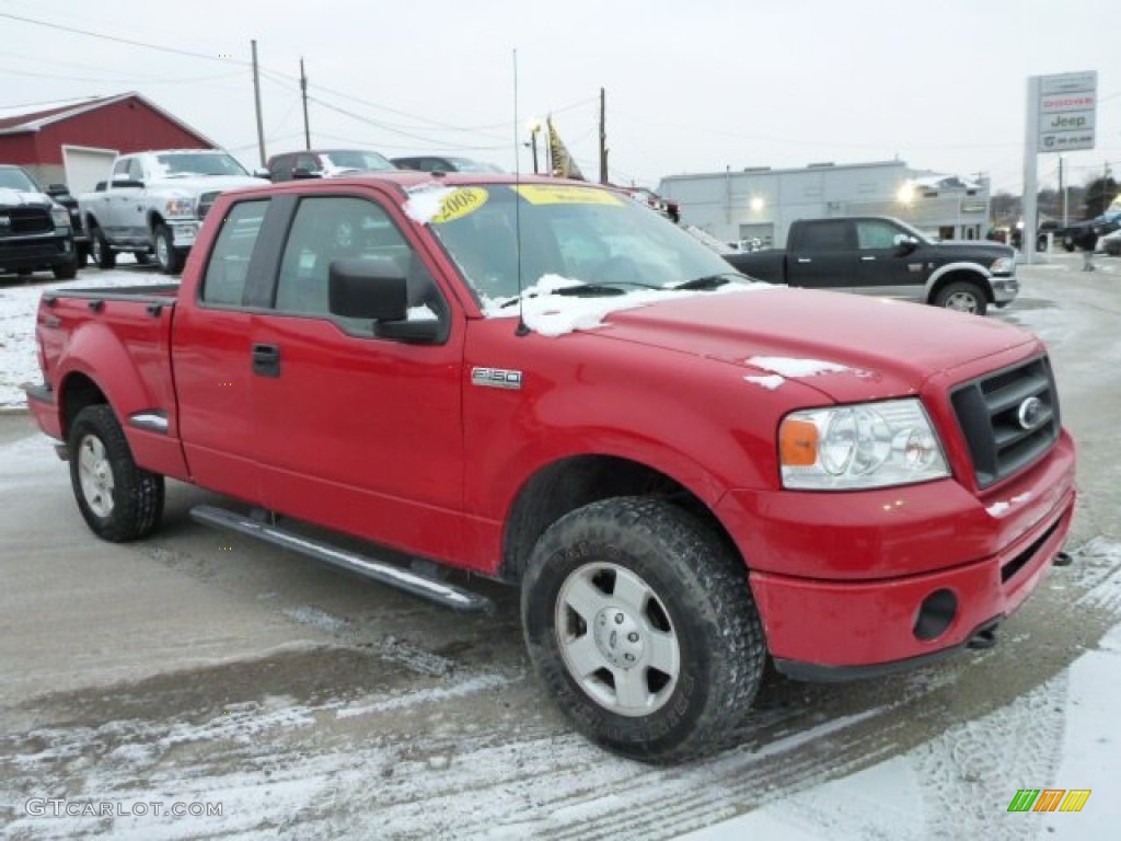 Bright Red 2008 Ford F150 STX SuperCab 4x4 Exterior Photo #76339357