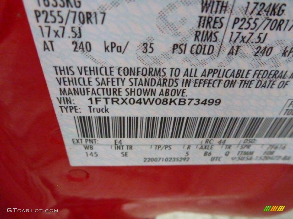 2008 F150 Color Code E4 for Bright Red Photo #76339507