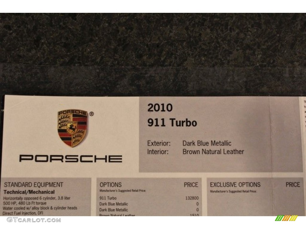 2010 Porsche 911 Turbo Coupe Window Sticker Photo #76342213