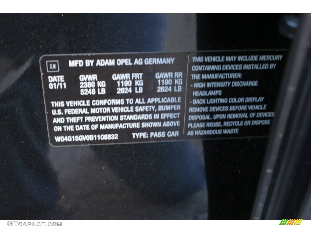 2011 Buick Regal CXL Turbo Info Tag Photo #76342950