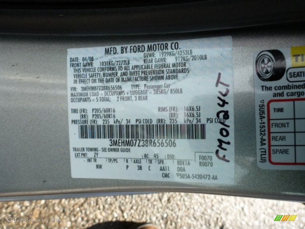 2008 Milan Color Code ZY for Vapor Silver Metallic Photo #76347199