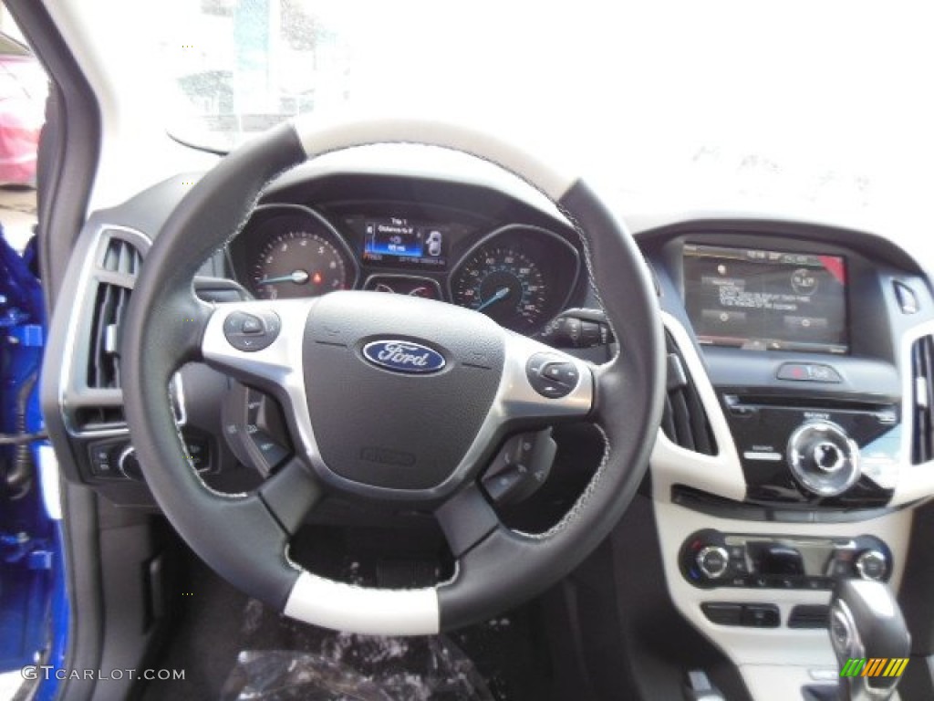 2013 Ford Focus Titanium Hatchback Arctic White Steering Wheel Photo #76350898