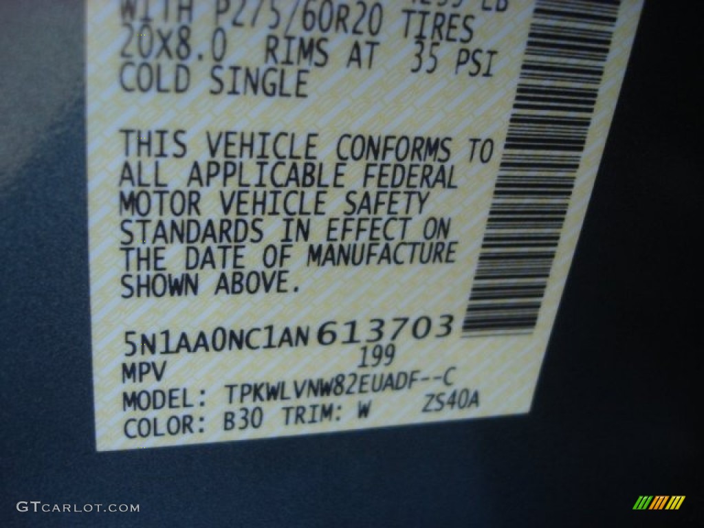 2010 Armada Color Code B30 for Lakeshore Slate Blue Metallic Photo #76351957