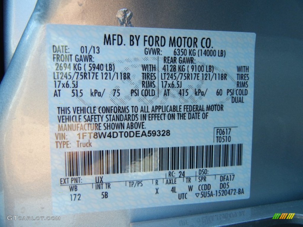 2013 F450 Super Duty Color Code UX for Ingot Silver Metallic Photo #76355848